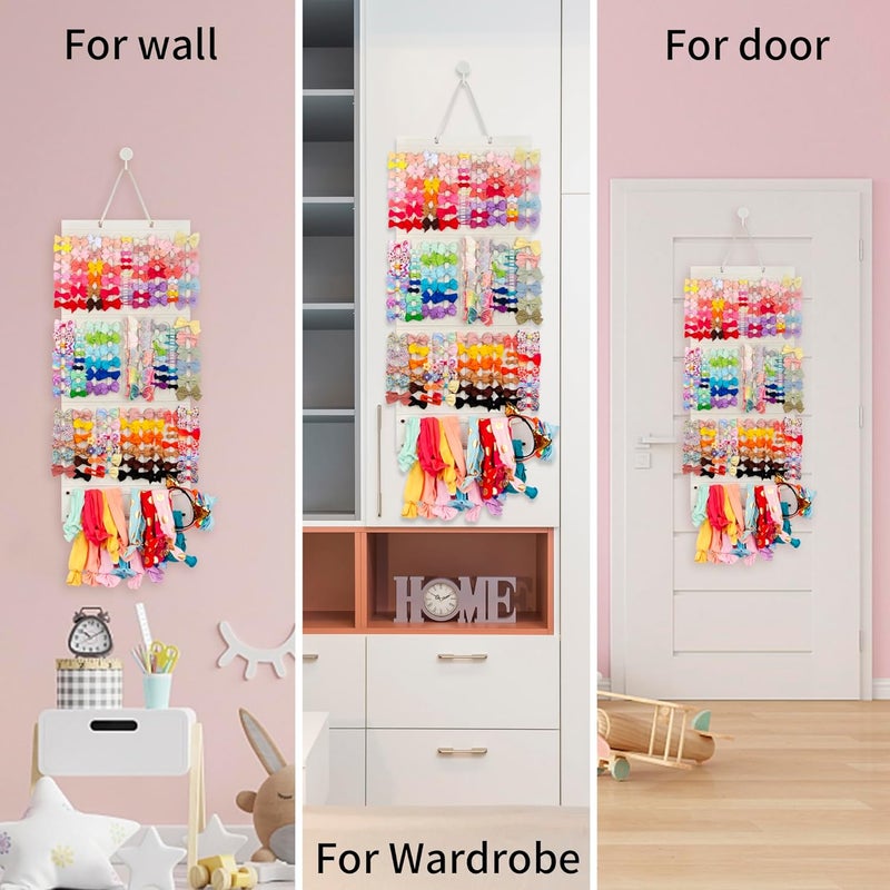 JOYMOMO Bow Holder Organizer for Girls - Hanging Hair Accessories Storage for Headbands, Clips, Ties, Scrunchies (Without Bows) (Beige) - Image 5